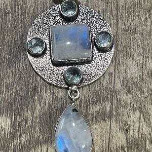 FIRM ON PRICE - Outstanding Flashy Blue Moonstone Pendant - 925 plated/stamped